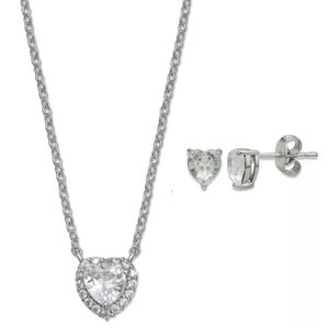Belk Sterling Silver Pavé Heart Cubic Zirconia Necklace and Stud Earring Set